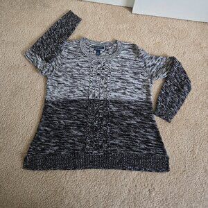 Karen Scott Ombre black/white marled knit sweater